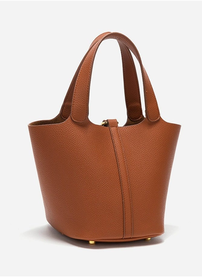 Small Bucket Bag for Women Simple Style Hobo Bucket Handbag Brown