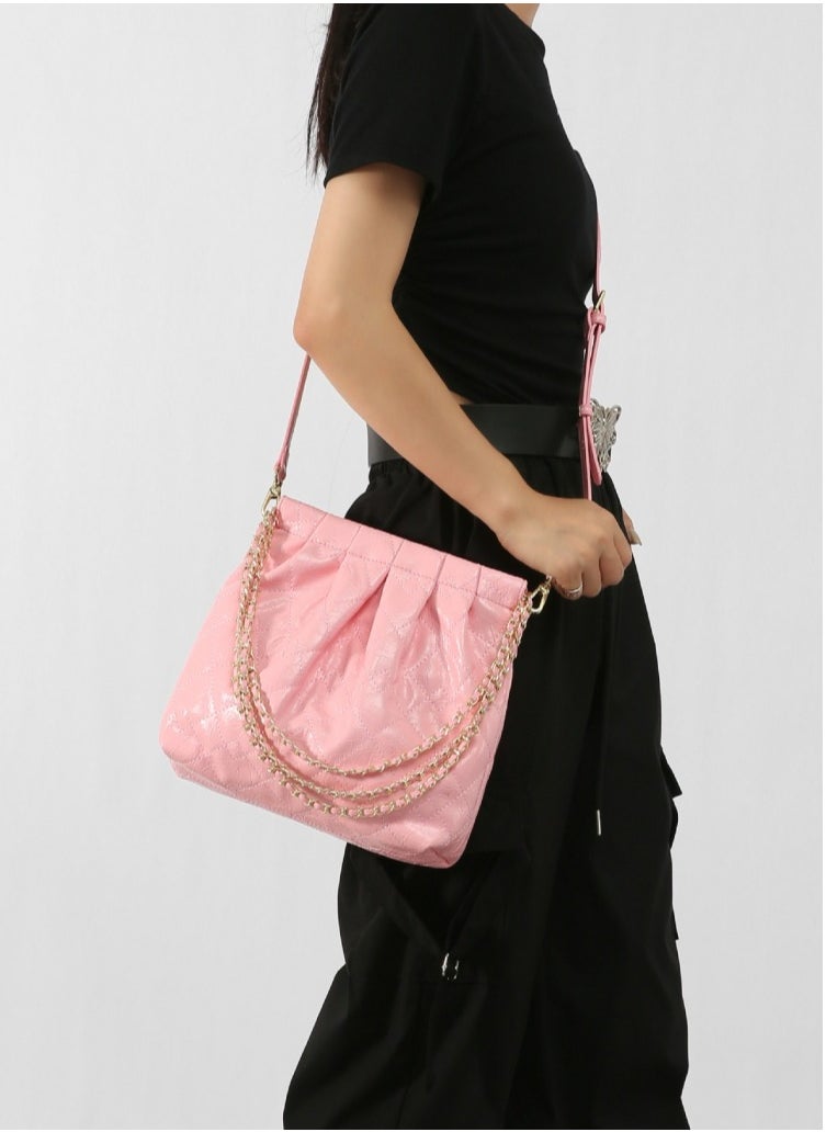 Small Bucket Bag for Women Simple Style Hobo Single Shoulder Crossbody Bag Handbag Pink