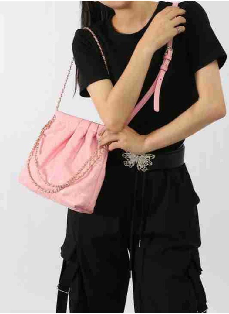 Small Bucket Bag for Women Simple Style Hobo Single Shoulder Crossbody Bag Handbag Pink