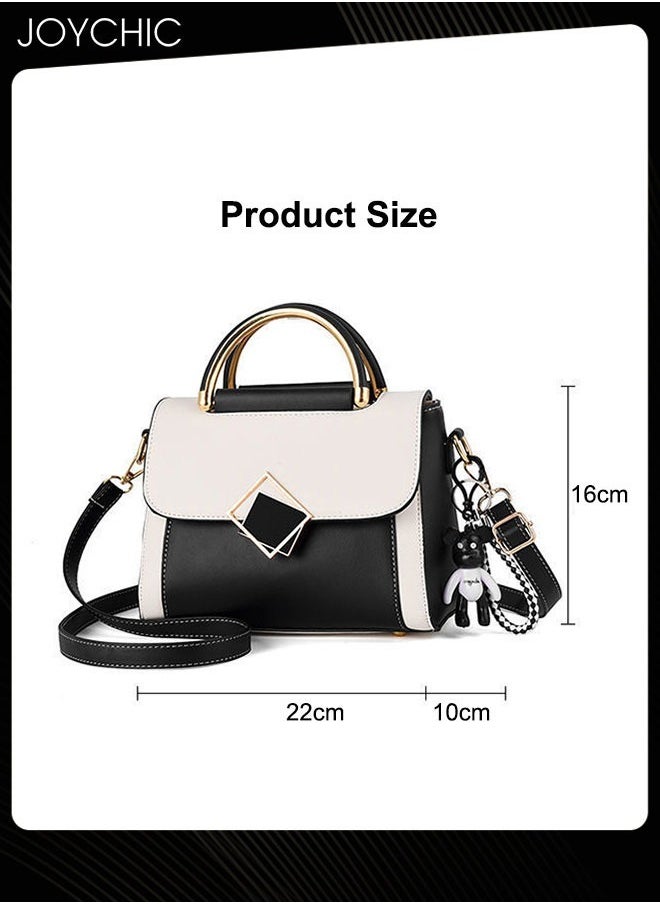 Handbag for Women Faux Leather Vintage Satchel Small Messenger Crossbody Bag with Detachable Strap Clamshell Design Purse Top Handle Shoulder Bag for Business Traval Shopping