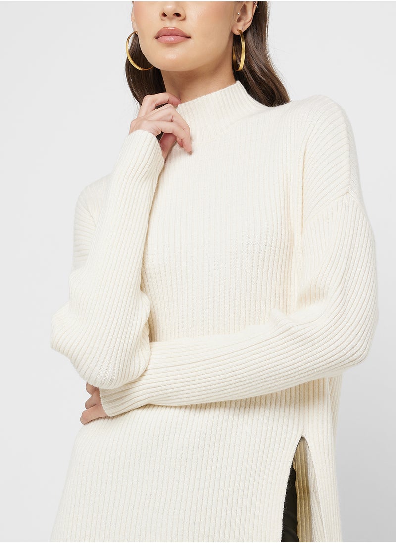 High Neck Side Slit Knit