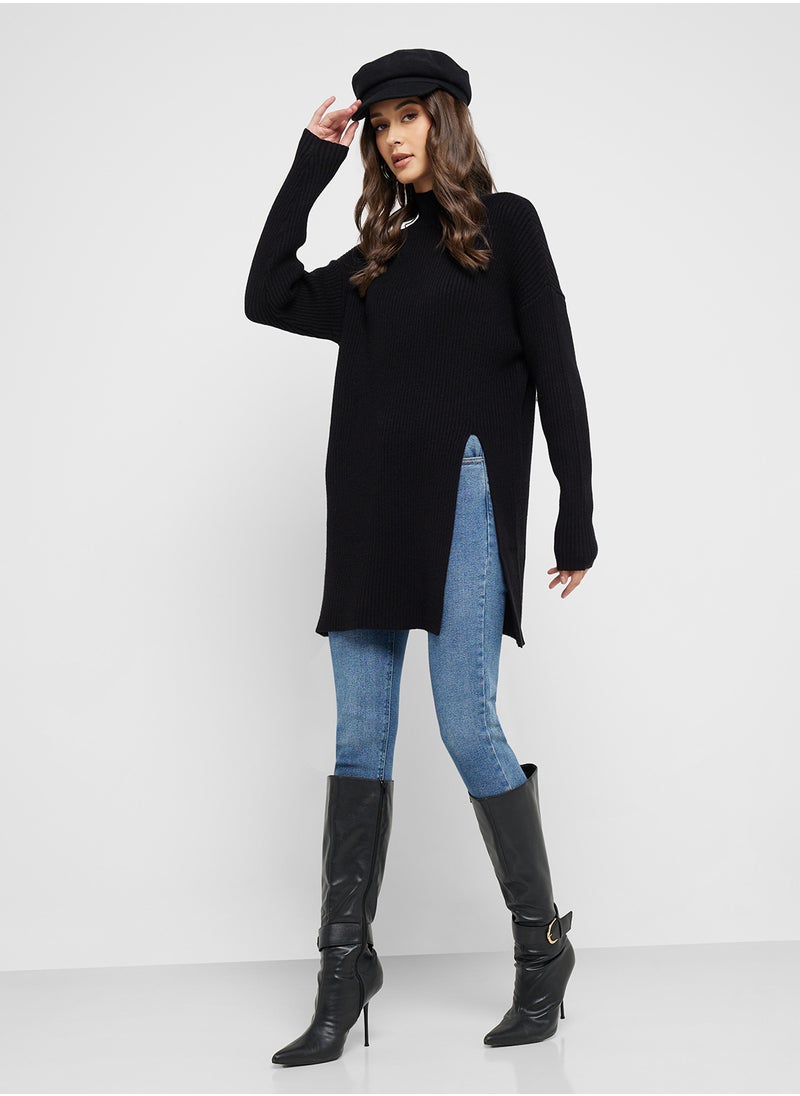 High Neck Side Slit Knit