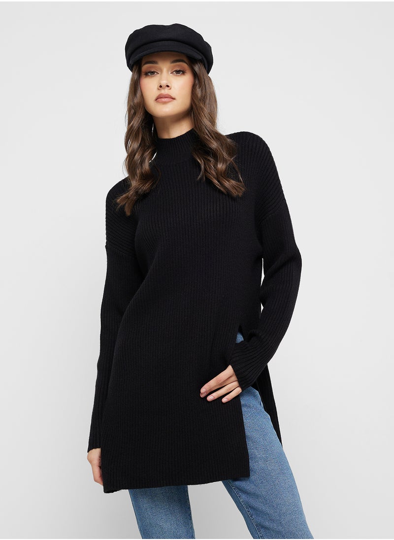 High Neck Side Slit Knit