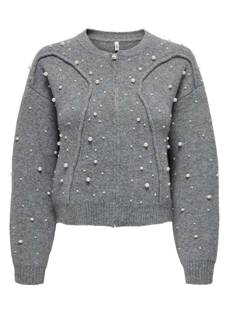 Embellished Zip Detailed Cardigan