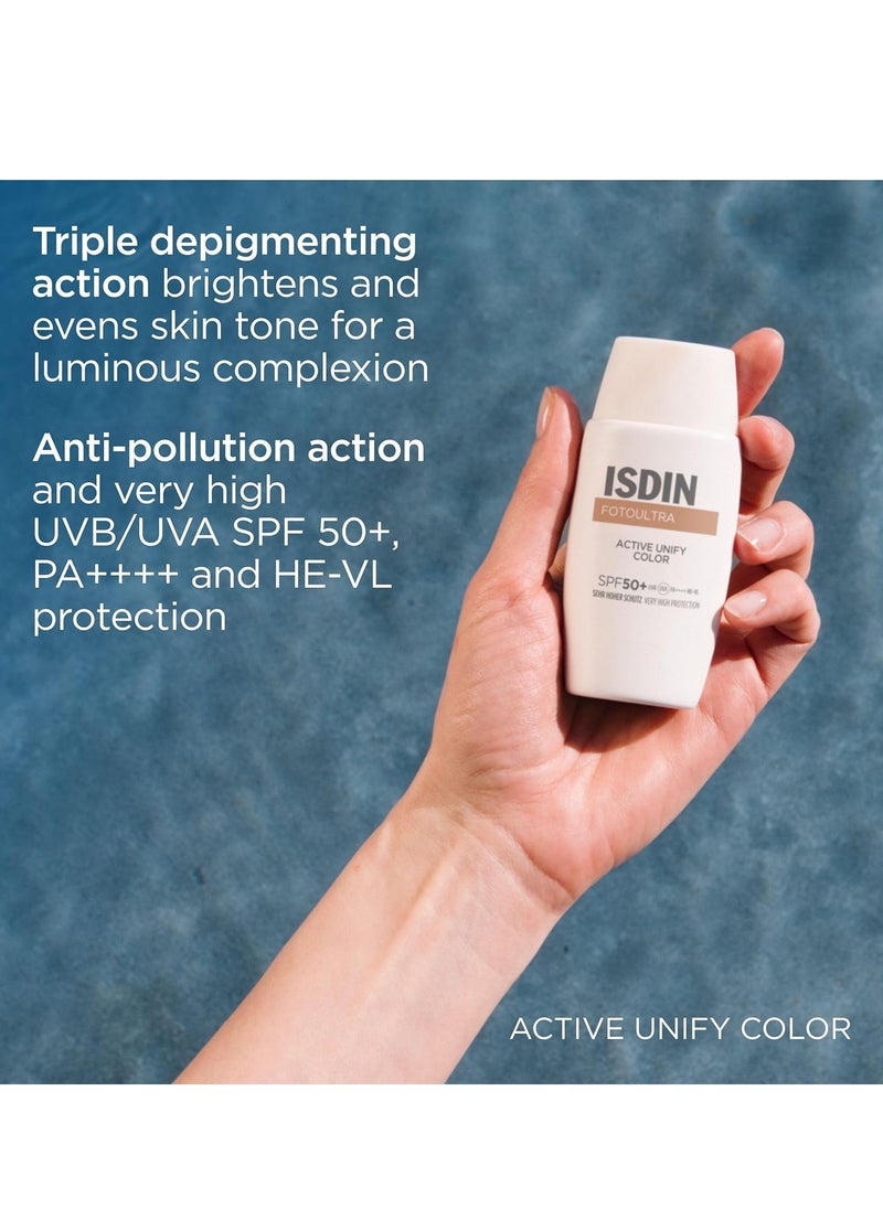 ISDIN Fotoultra 100 Active Unify Color Spf 50 50ml Facial Sun Cream Lightens and unifies skin tone