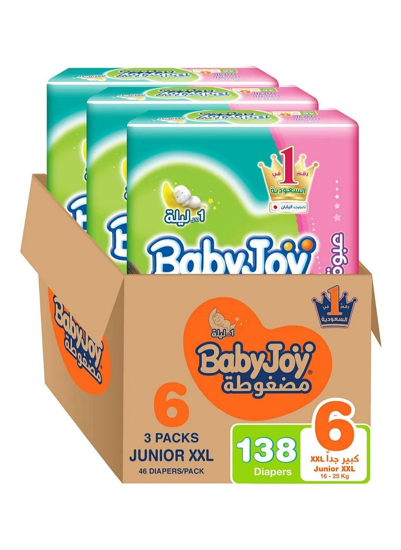 BabyJoy Junior XXL Compressed Diamond Pad Tape Style Diapers, 16kg 138 Pieces - Absorbs Wetness For 12hrs