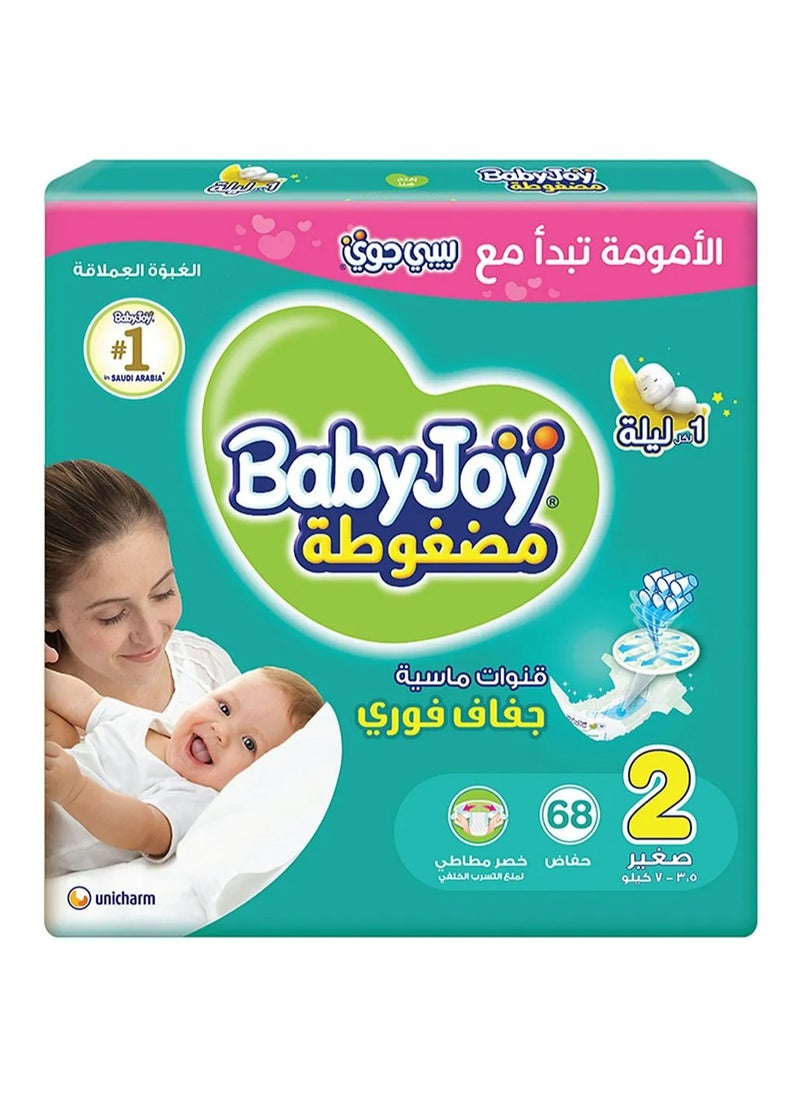 BabyJoy Compressed Diamond Pad Tape Style Diapers, 68 Pieces Jumbo Pack, Size 2, 3.5 to 7kg - Waist Stretch, Cotton Soft, 12Hrs Leak Protection