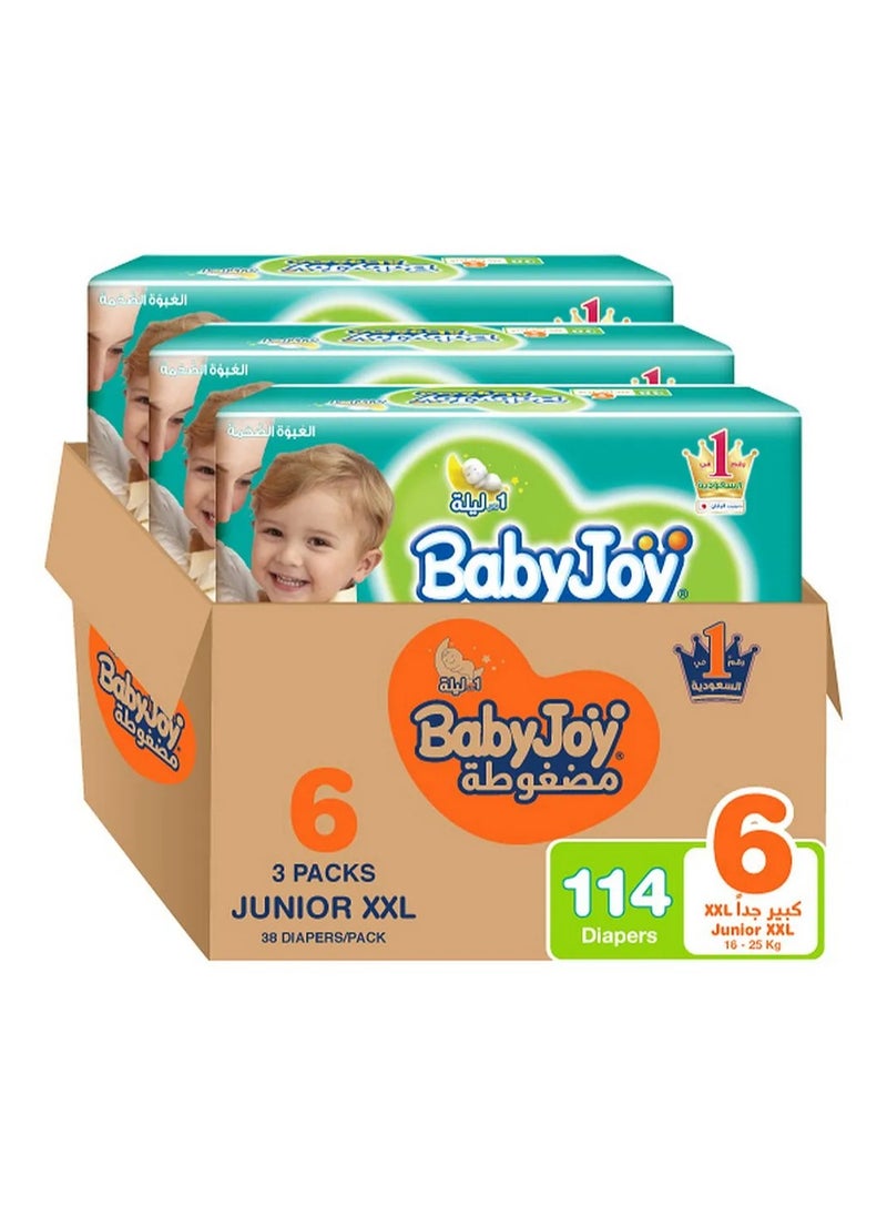 BabyJoy Compressed Diamond Pad Diaper, Size 6, Junior XXL, 16-25 Kg, Mega Box, 114 Tape Style Diapers