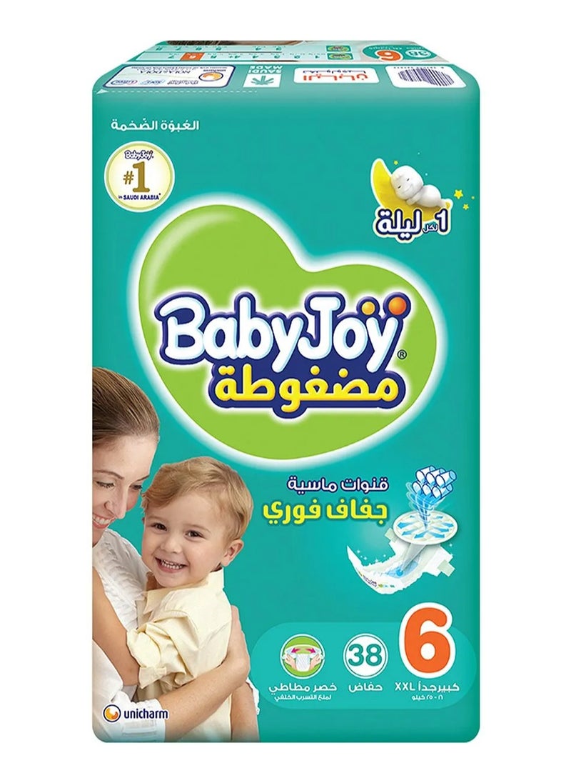 BabyJoy Compressed Diamond Pad Diaper, Size 6, Junior XXL, 16-25 Kg, Mega Pack, 38 Tape Style Diapers