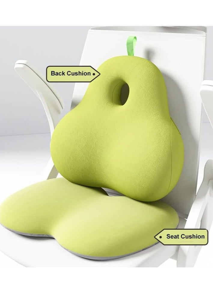 Seat Cushion and Lumbar Support Pillow for Office Chair, Memory Foam Car Seat Cushions Back Support Pillows, Help Relieve Pain of Back, Lumbar, Tailbone and Sciatic Nerve (Green Set, 2 Pack)