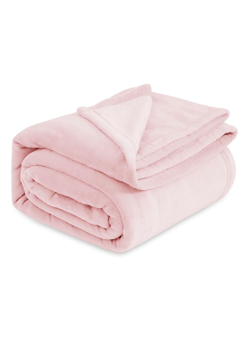 BSB HOME® 300 GSM Premium Plush Double Blanket for Bed, Sofa, Couch, Travel and Camping AC Blanket | 220x230 cm | Pink | SOLID FLANNEL