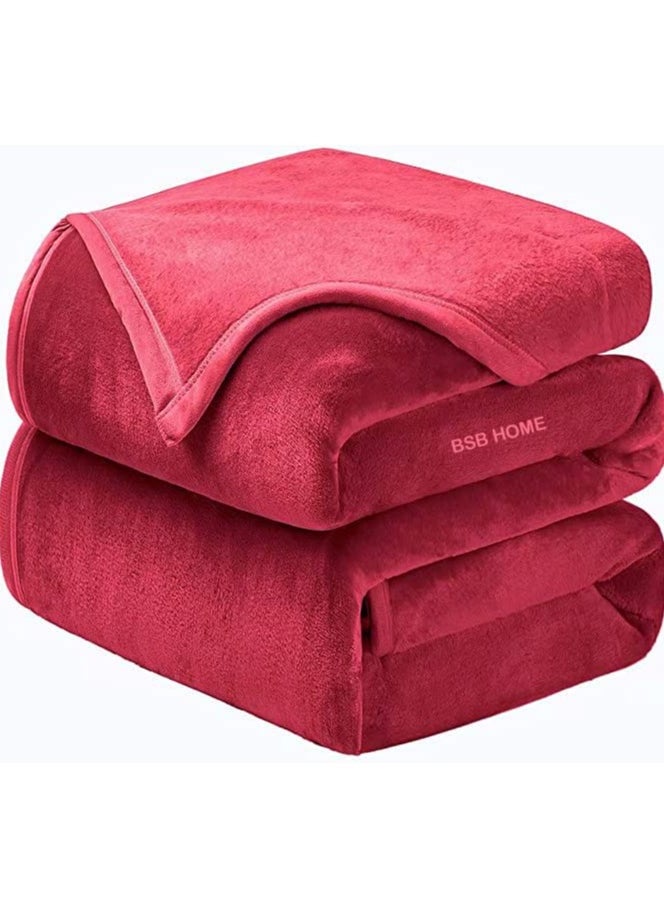 BSB HOME® 300 GSM Premium Plush Double Blanket for Bed, Sofa, Couch, Travel and Camping AC Blanket | 220x230 cm | Red | SOLID MINK