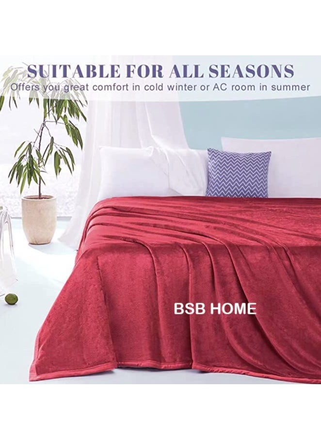 BSB HOME® 300 GSM Premium Plush Double Blanket for Bed, Sofa, Couch, Travel and Camping AC Blanket | 220x230 cm | Red | SOLID MINK