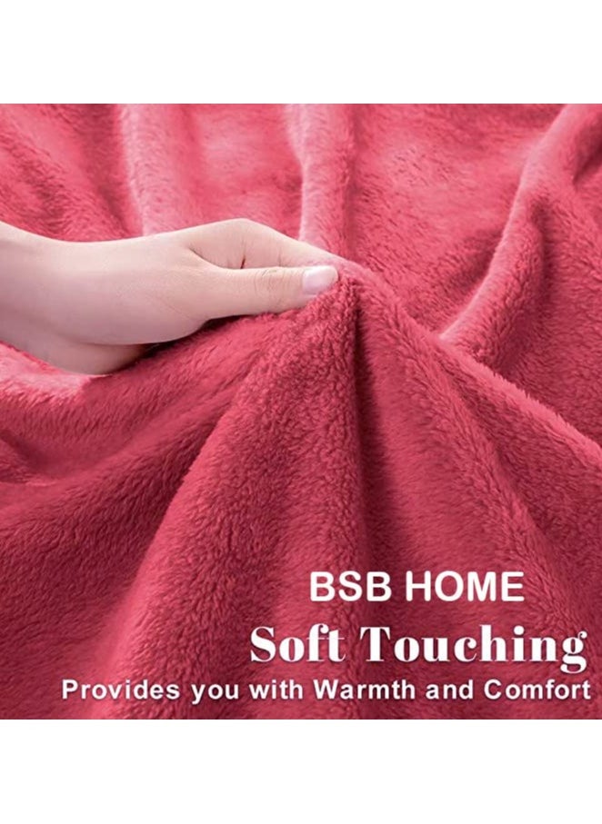 BSB HOME® 300 GSM Premium Plush Double Blanket for Bed, Sofa, Couch, Travel and Camping AC Blanket | 220x230 cm | Red | SOLID MINK