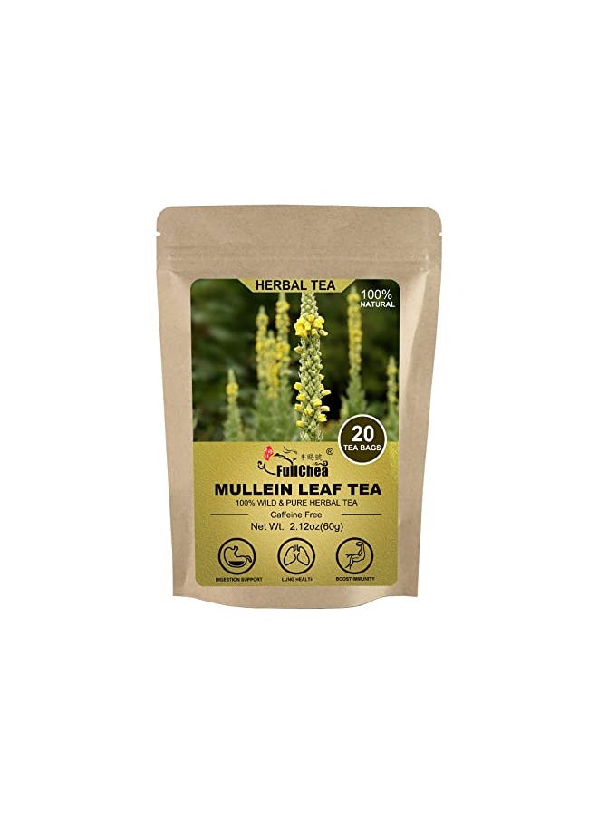 FullChea -Mullein Leaf Tea Bags, 20 Teabags, 3g/bag For Lungs - Non-GMO - Caffeine-free - Natural Healthy Herbal Tea For Detox & Respiratory Support