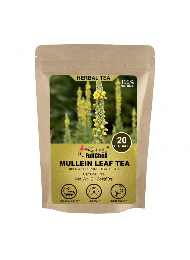 FullChea -Mullein Leaf Tea Bags, 20 Teabags, 3g/bag For Lungs - Non-GMO - Caffeine-free - Natural Healthy Herbal Tea For Detox & Respiratory Support