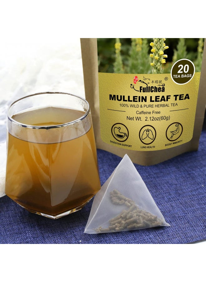 FullChea -Mullein Leaf Tea Bags, 20 Teabags, 3g/bag For Lungs - Non-GMO - Caffeine-free - Natural Healthy Herbal Tea For Detox & Respiratory Support