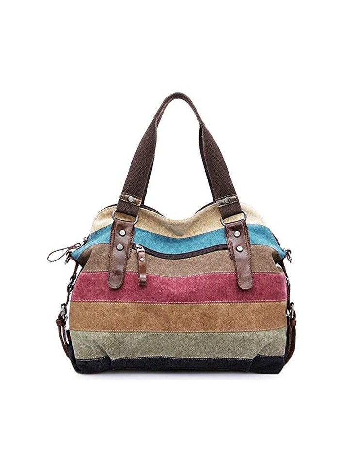 Fashion Smart Canvas Bag Multi -Colorful Striped Plaid Shoulder Bag Sizes:30 - 13 - 34 cm Colour:Gray