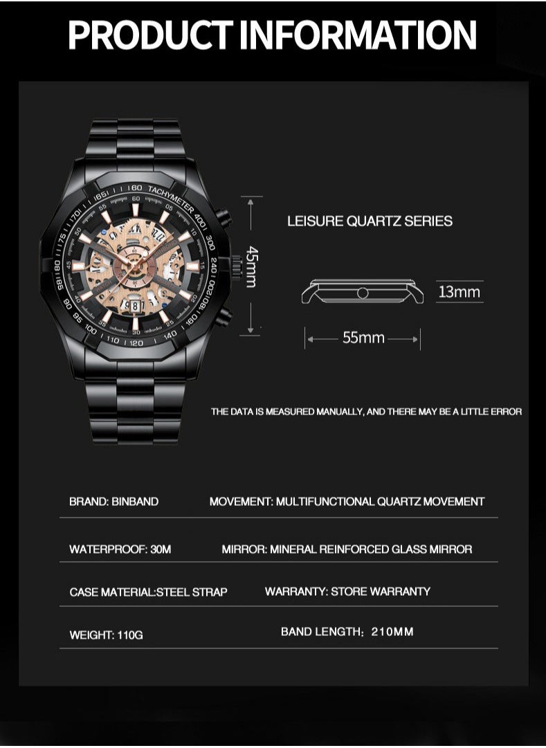 Men's 3D Skeleton Rotating Waterproof Quartz Watch