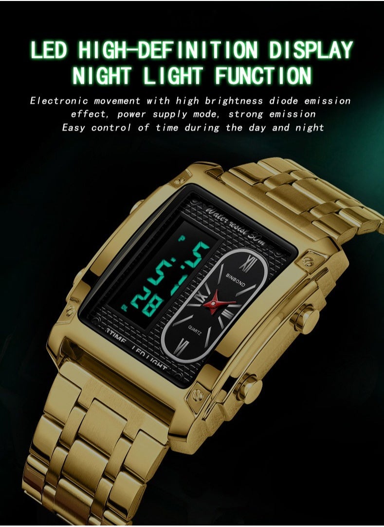 Men's Square Multifunctional Sports Luminous Waterproof Quartz Watch