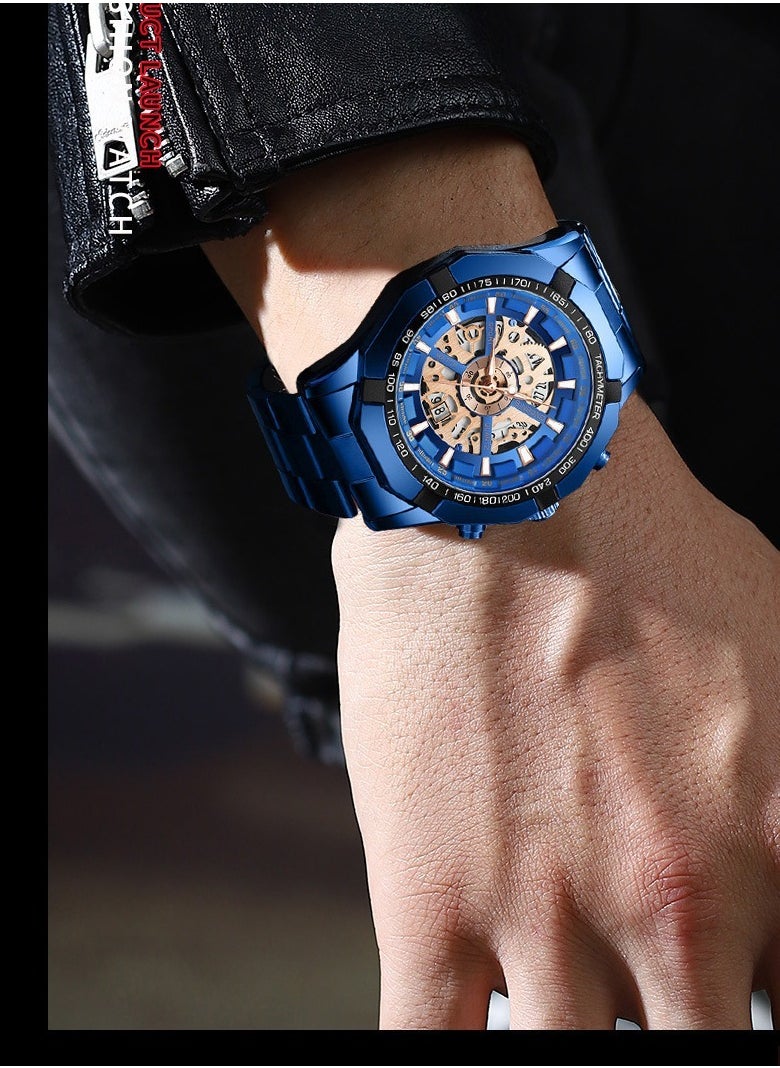 Men's 3D Skeleton Rotating Waterproof Quartz Watch