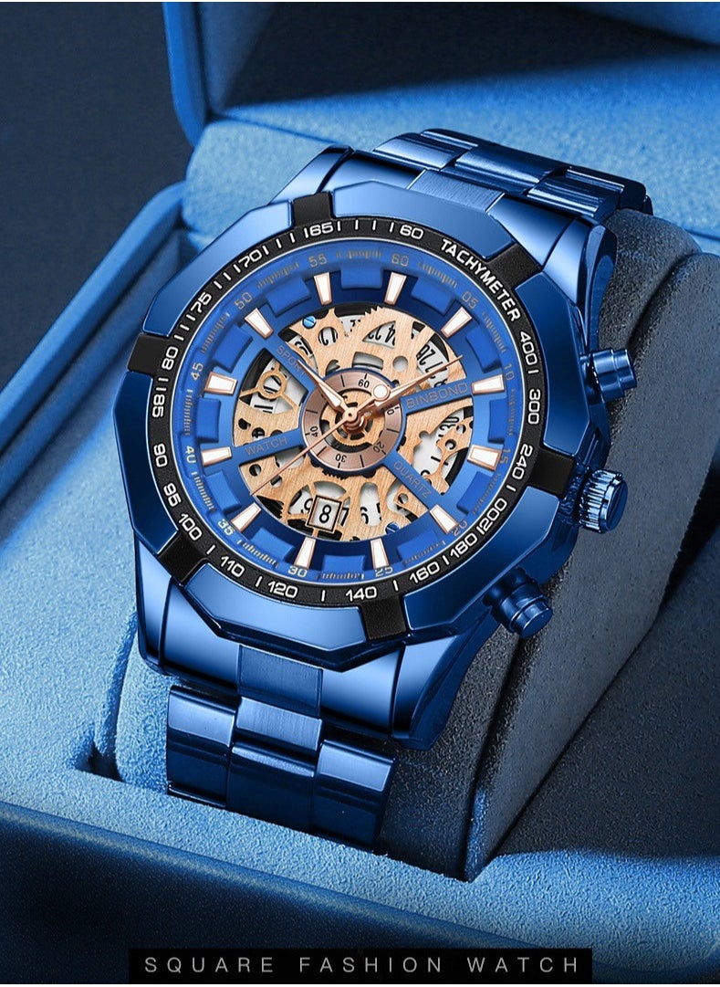 Men's 3D Skeleton Rotating Waterproof Quartz Watch