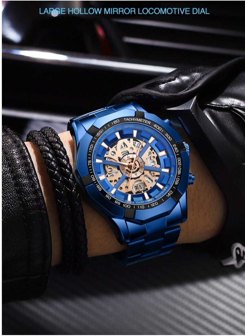 Men's 3D Skeleton Rotating Waterproof Quartz Watch