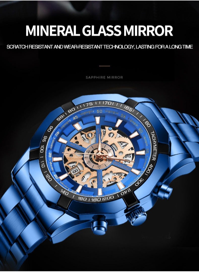 Men's 3D Skeleton Rotating Waterproof Quartz Watch