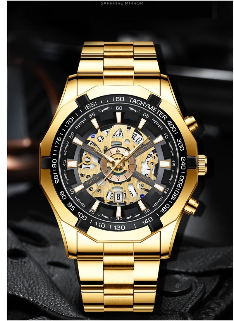 Men's 3D Skeleton Rotating Waterproof Quartz Watch