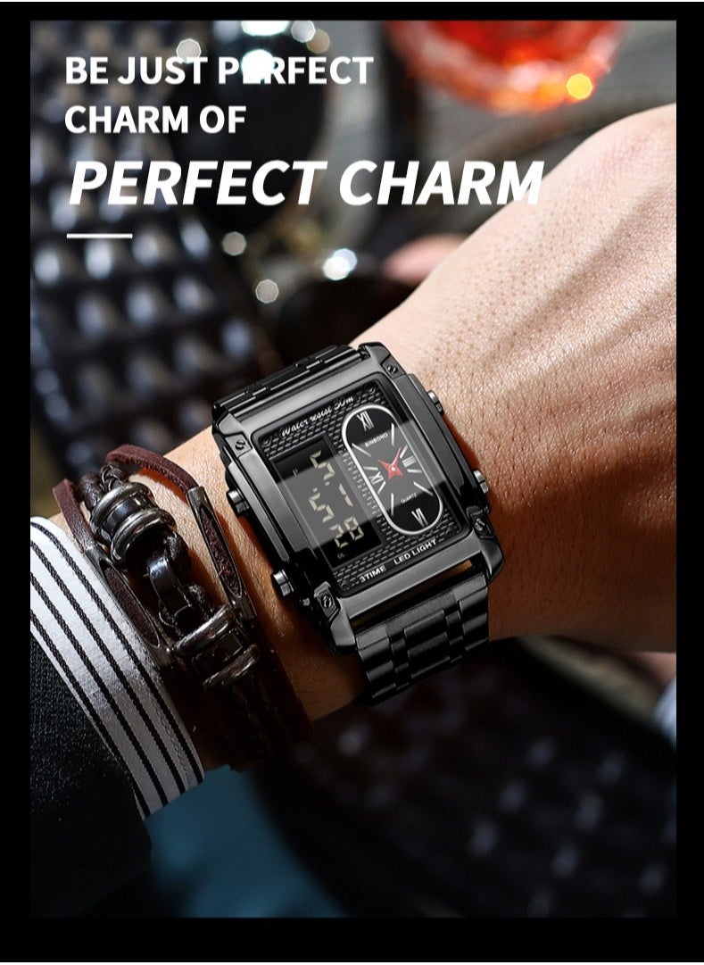 Men's Square Multifunctional Sports Luminous Waterproof Quartz Watch