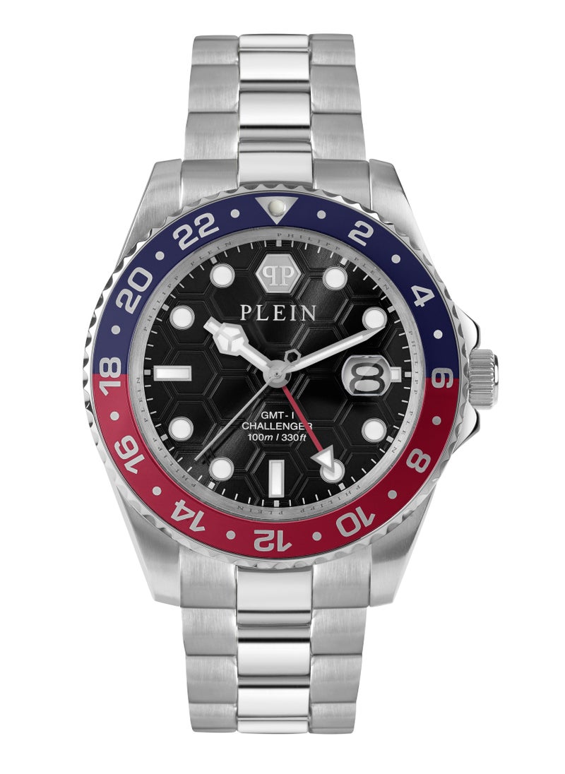 Gmt-I Challenger 44mm Men's Quartz Watch with Stainless Steel Bracelet, 10 ATM