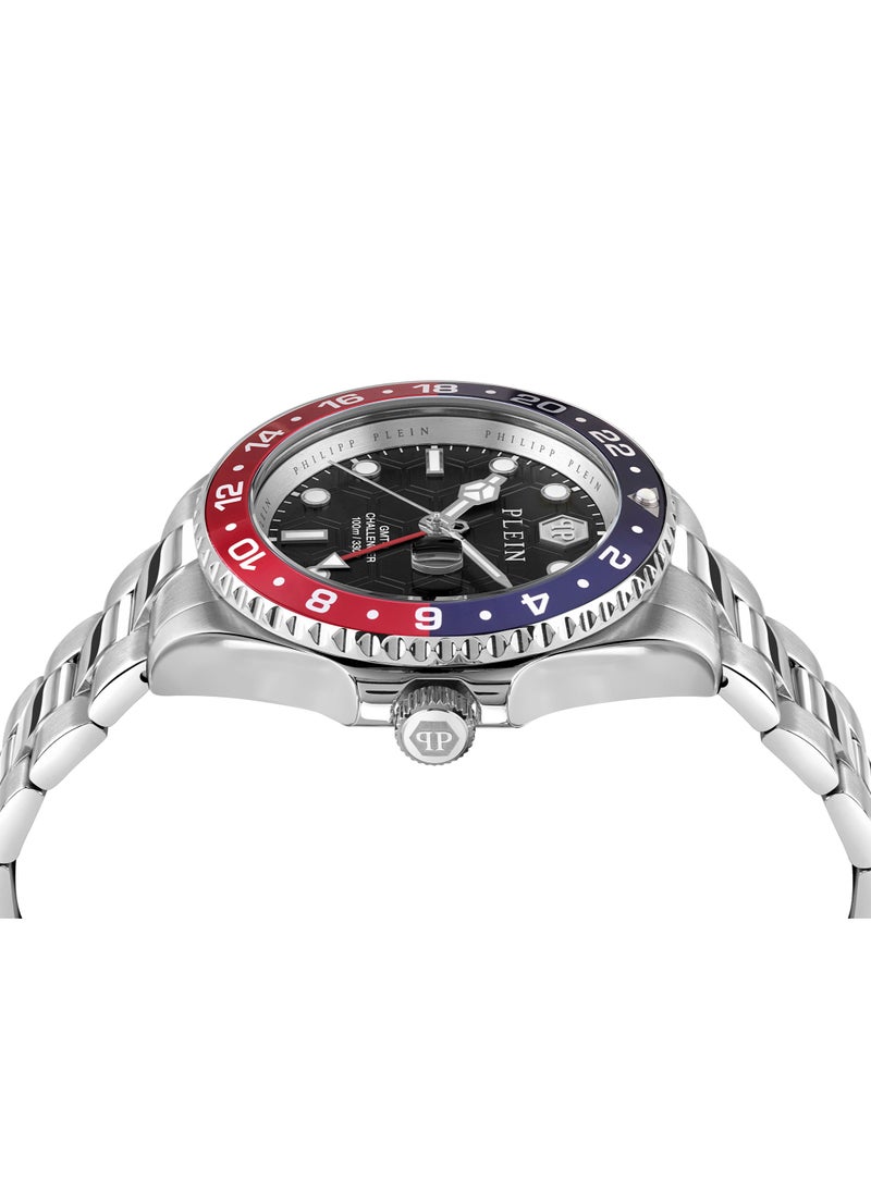 Gmt-I Challenger 44mm Men's Quartz Watch with Stainless Steel Bracelet, 10 ATM