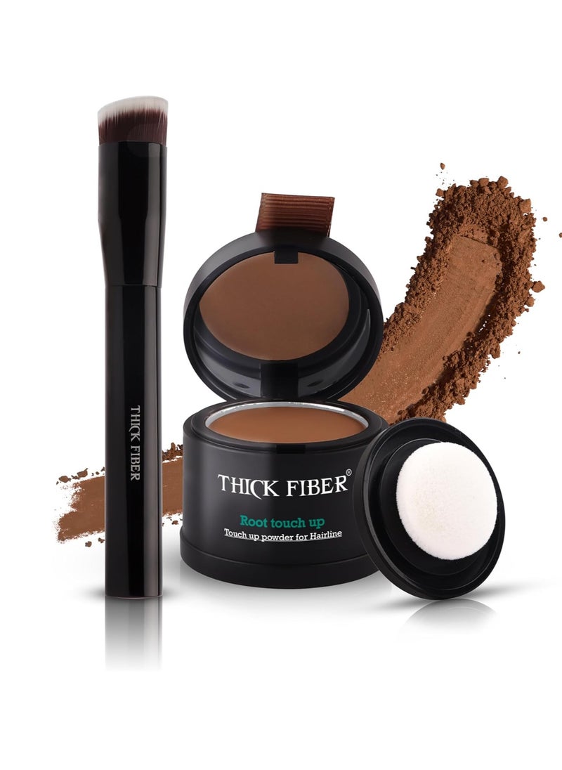 THICK FIBER Root Touch Up Set - Hairline Concealer for Thin and Thinning Hair, Water & Sweat Resistant, with Brush (Medium Golden Brown)