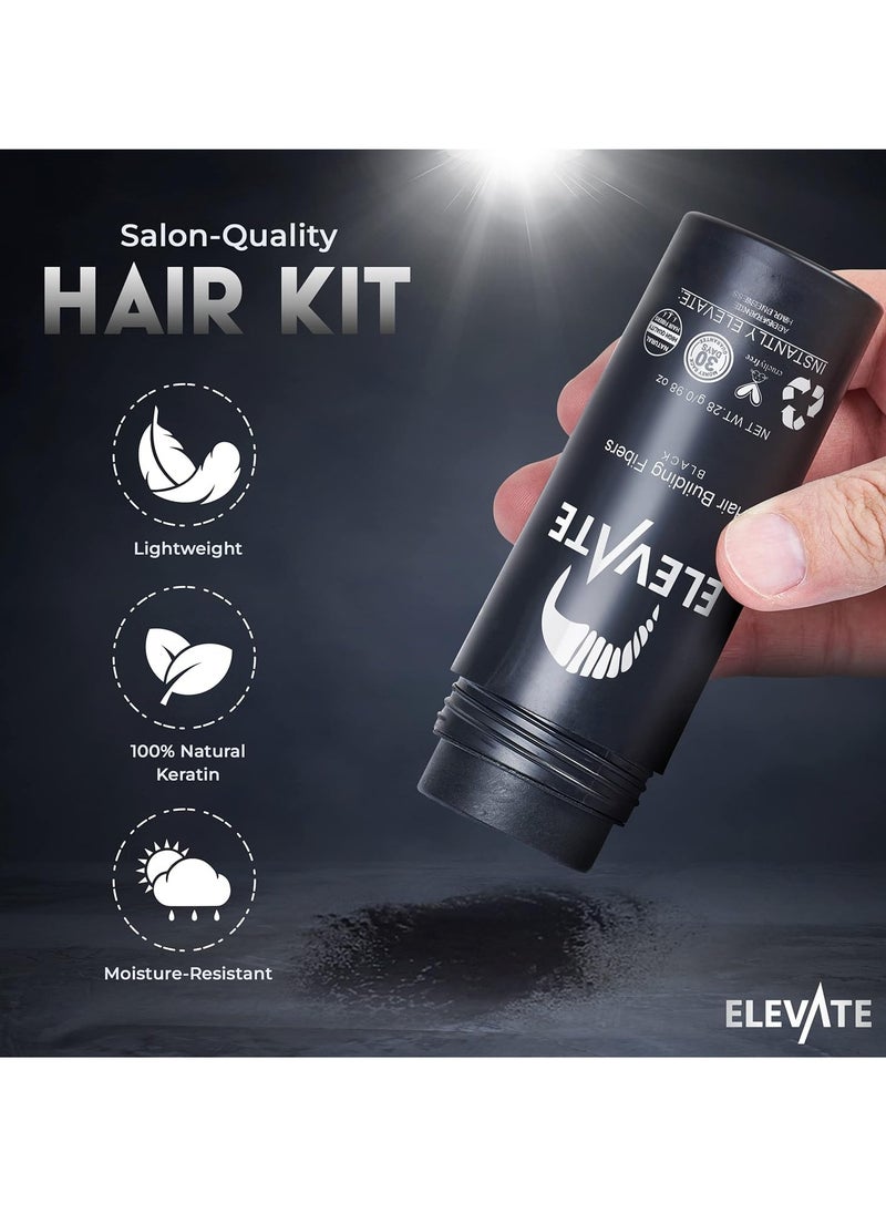 ELEVATE Hair Perfecting 3-in-1 Kit Set Includes Natural Hair Thickening Fibers & Spray Applicator Pump Nozzle & Locking Setting Hold Hair Spray | Instantly Conceal Balding Hair Thinning Areas (Black)