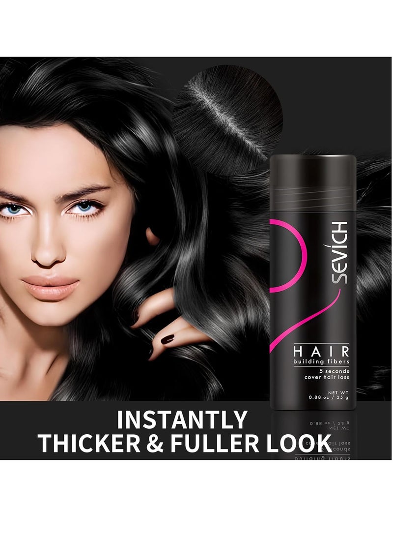 SEVICH Hair Fibers for Thinning Hair, Hair Building Fibers Instantly Thicker & Fuller Look,Hair Powder for Men & Women 25g Black