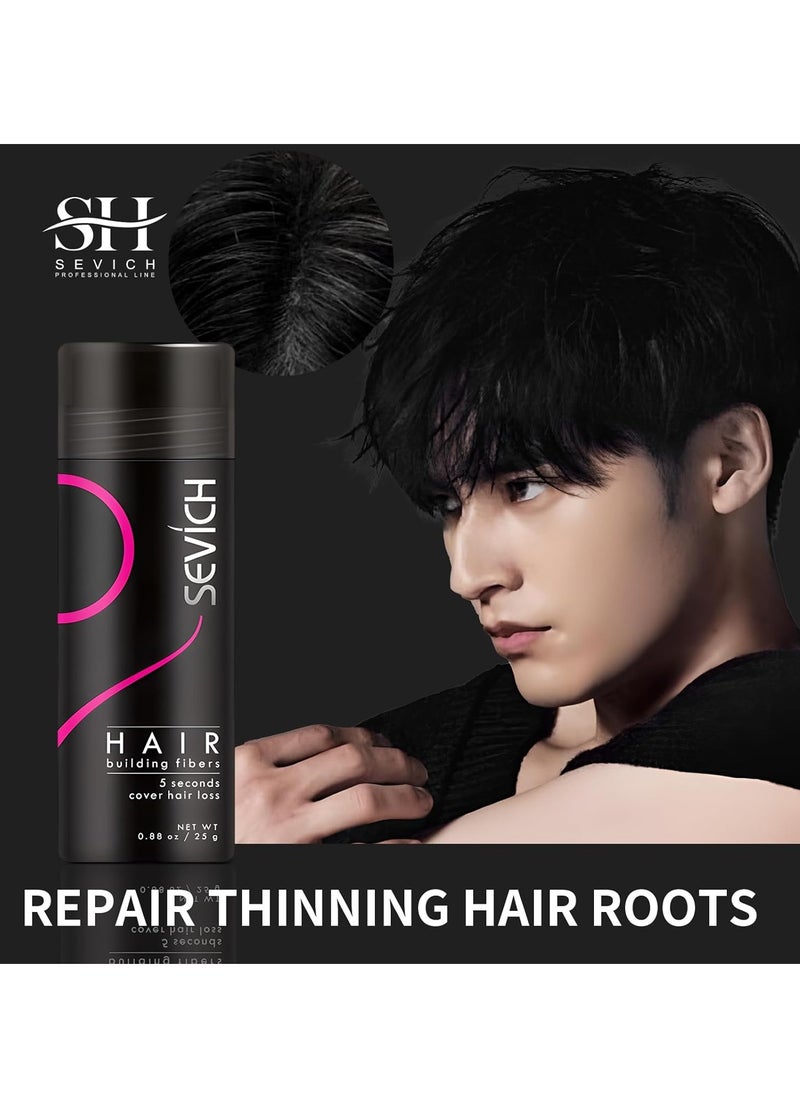 SEVICH Hair Fibers for Thinning Hair, Hair Building Fibers Instantly Thicker & Fuller Look,Hair Powder for Men & Women 25g Black
