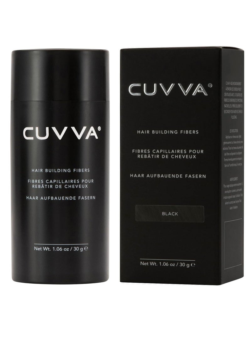 Hair Building Fibers by CUVVA for Fine & Thinning Hair (BLACK) - Thicker Looking Hair in 15 Seconds - 13 Different Shades for Men & Women - 1.06oz