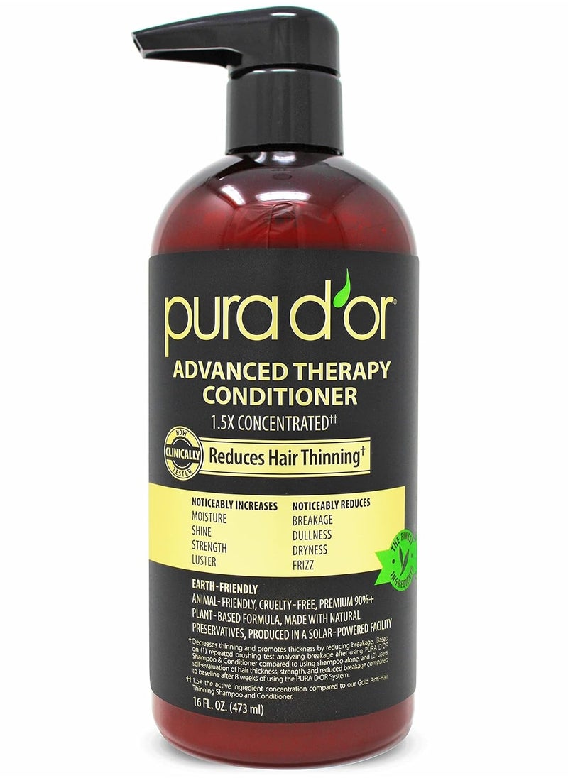 PURA D'OR Advanced Therapy Conditioner (16oz) For Increased Moisture, Strength, Volume & Texture, No Sulfates, Contains Argan Oil & Biotin, All Hair Types, Men & Women (Packaging May Vary)