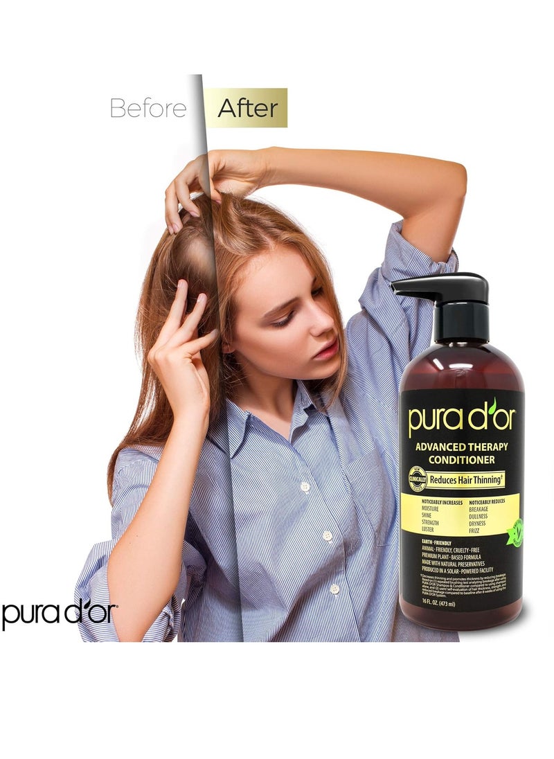 PURA D'OR Advanced Therapy Conditioner (16oz) For Increased Moisture, Strength, Volume & Texture, No Sulfates, Contains Argan Oil & Biotin, All Hair Types, Men & Women (Packaging May Vary)