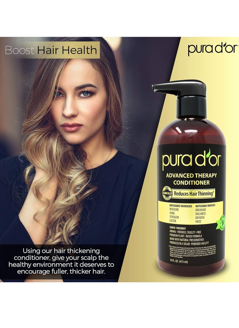 PURA D'OR Advanced Therapy Conditioner (16oz) For Increased Moisture, Strength, Volume & Texture, No Sulfates, Contains Argan Oil & Biotin, All Hair Types, Men & Women (Packaging May Vary)