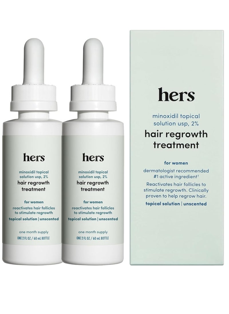 hers Hair Regrowth Treatment for Women with 2% Topical Minoxidil Solution for Hair Loss and Thinning Hair, Unscented, 2 Month Supply, 2 Pack
