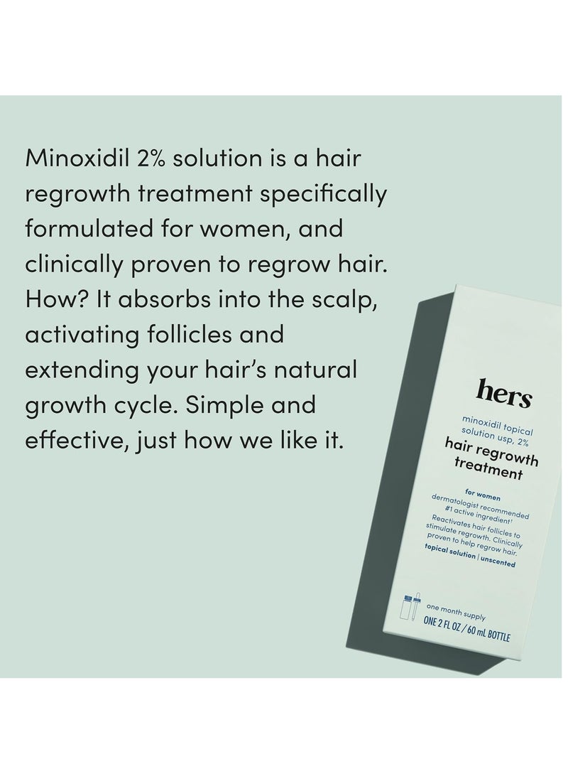 hers Hair Regrowth Treatment for Women with 2% Topical Minoxidil Solution for Hair Loss and Thinning Hair, Unscented, 2 Month Supply, 2 Pack