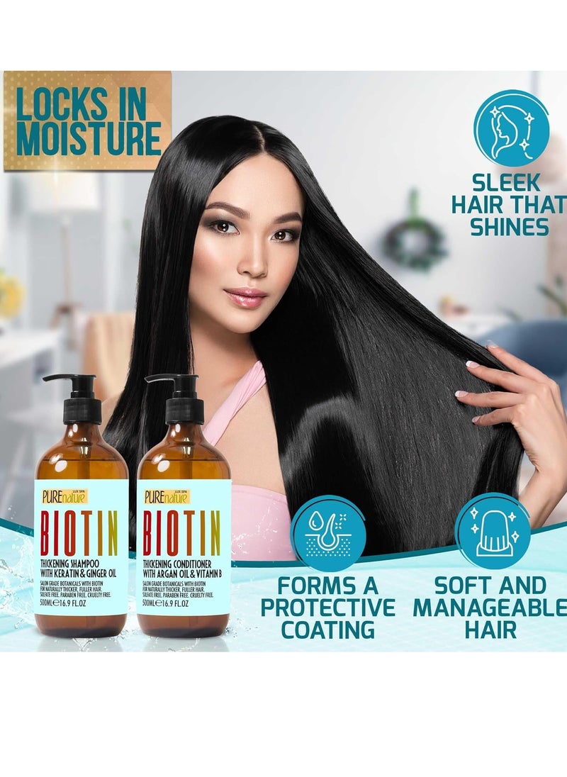 Biotin Shampoo and Conditioner Set - Volume Boosting Formula for Men and Women to Help Thinning Hair - Sulfate and Paraben Free with Thickening Properties - Volumizing Products to Improve Fullness