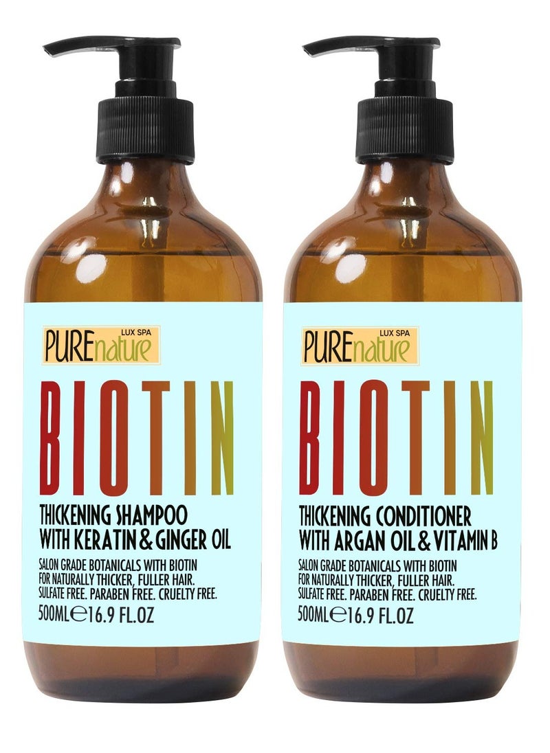 Biotin Shampoo and Conditioner Set - Volume Boosting Formula for Men and Women to Help Thinning Hair - Sulfate and Paraben Free with Thickening Properties - Volumizing Products to Improve Fullness