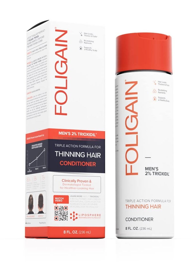 Foligain Triple Action Conditioner For Thinning Hair, Volumizing Conditioner for Men, 8 Fl. Oz.