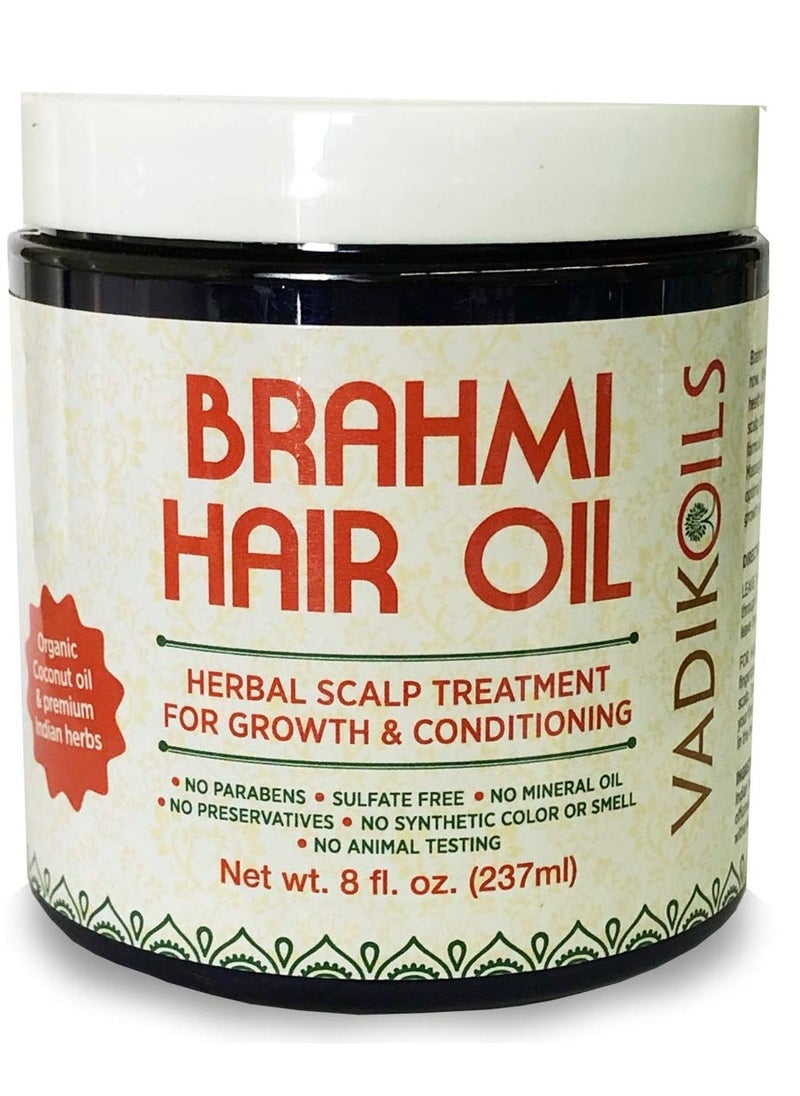 Vadik Herbs Brahmi Hair Oil (8 oz) All natural herbal hair oil for hair growth, hair conditioning, dandruff and dry scalp with Rosemary Oil | Herbal scalp treatment