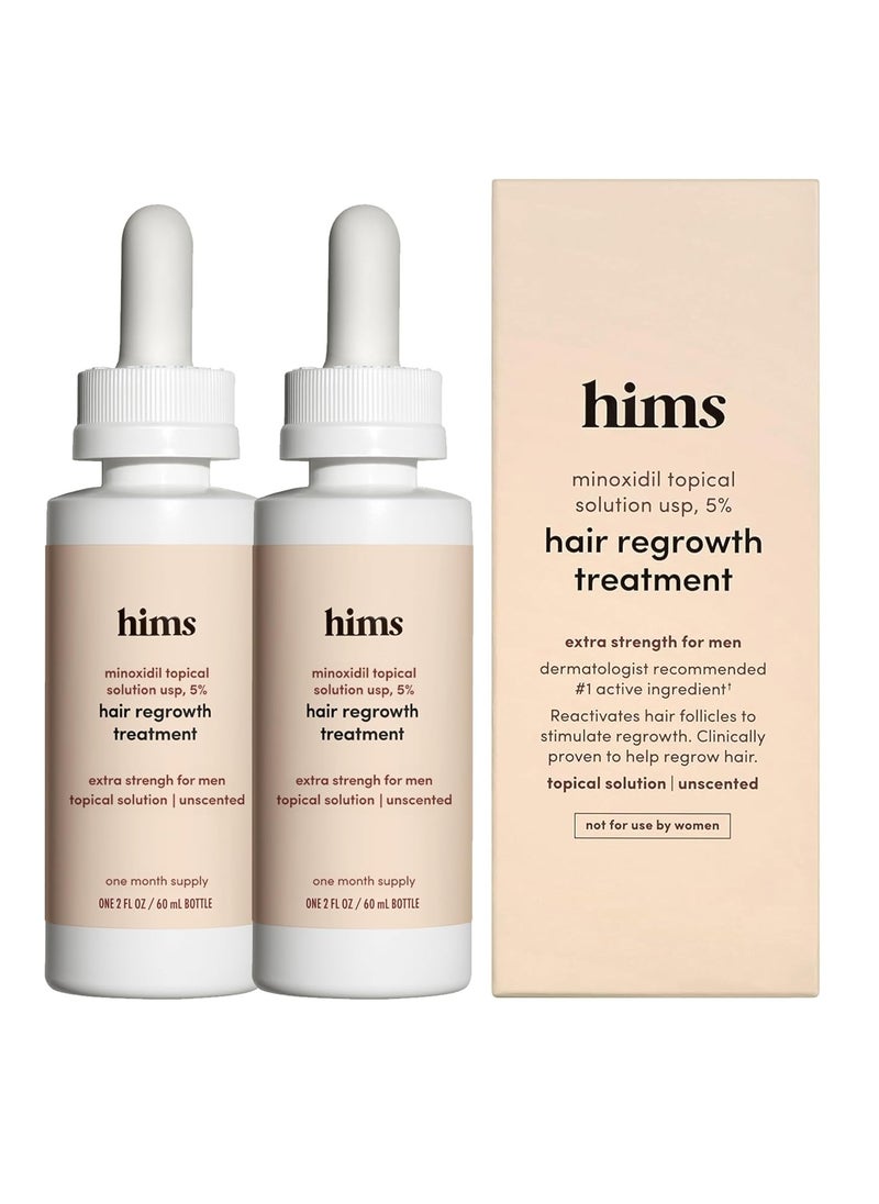 hims Extra Strength Hair Regrowth Treatment for Men with 5% Topical Minoxidil Solution for Hair Loss and Thinning Hair, Unscented, 2 Pack