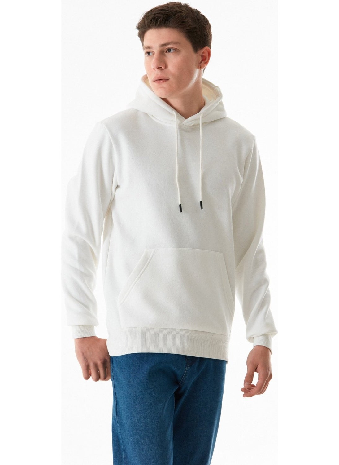 3 Yarn Basic Kangaroo Pocket Hooded Sweatshirt