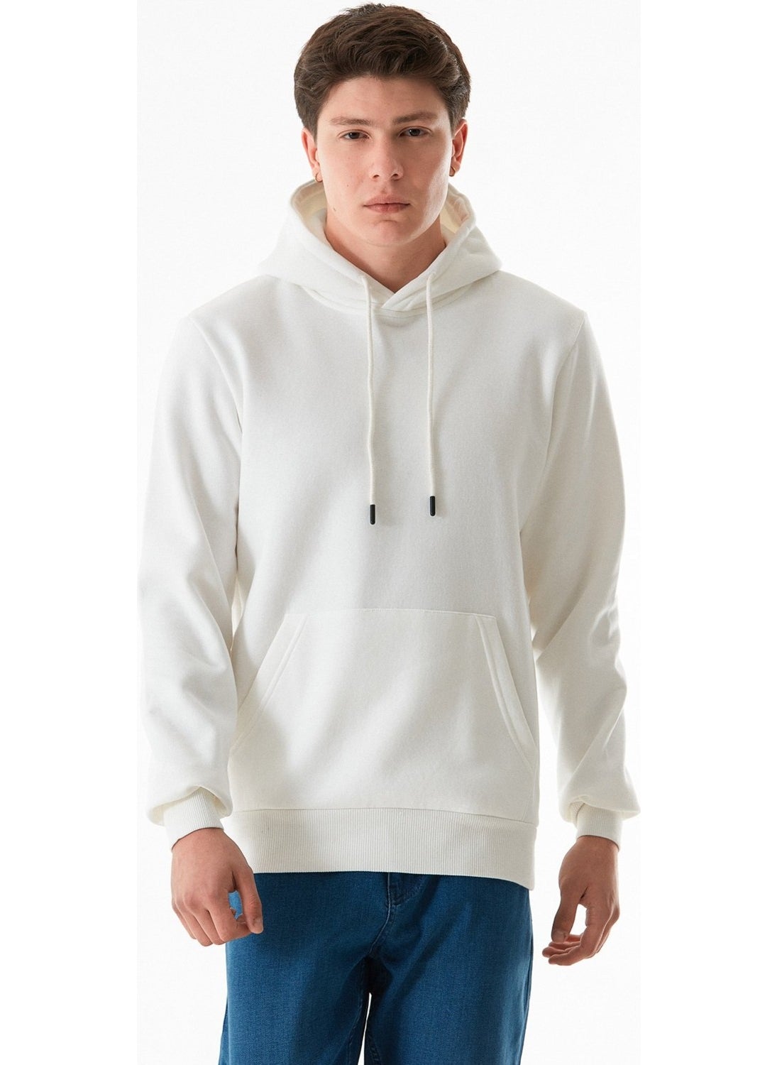 3 Yarn Basic Kangaroo Pocket Hooded Sweatshirt