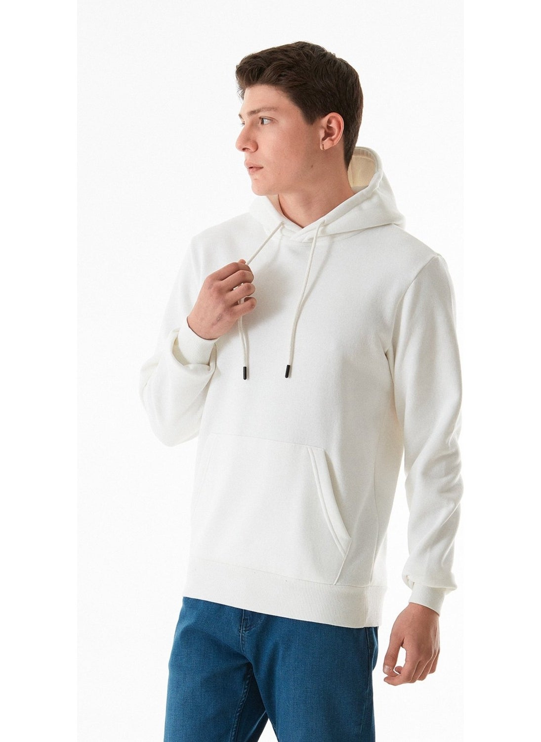 3 Yarn Basic Kangaroo Pocket Hooded Sweatshirt